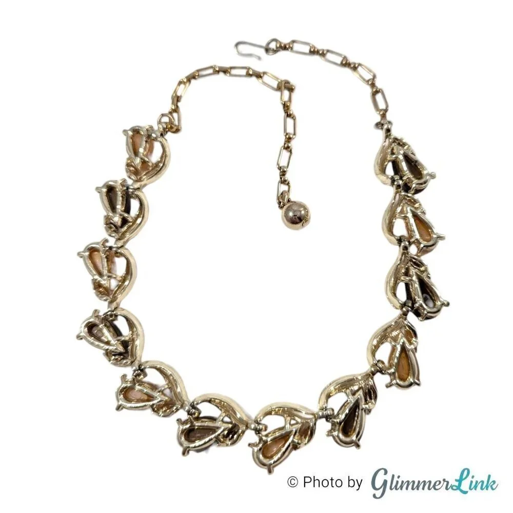 Vintage Brown & Cream Lucite Thermoset Teardrop Gold Tone Choker Necklace